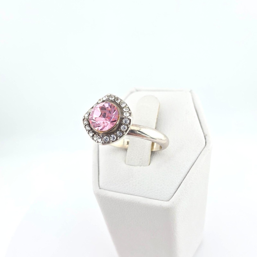 BRIGHTON Romantica' Cocktail Ring Pink SWAROVSKI Crystal Silver Plate Size 7